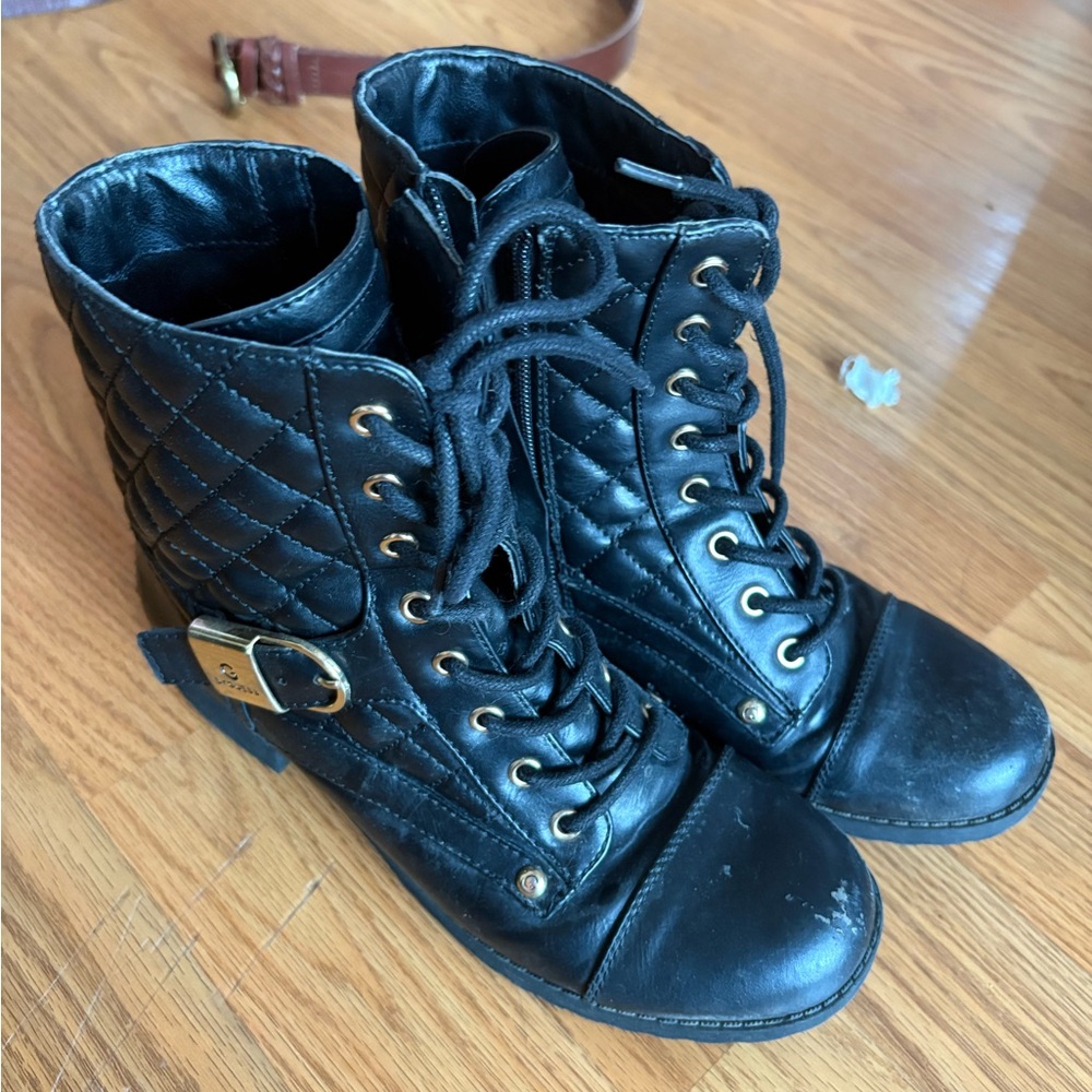 G by Guess Black Quilted Combat Boots